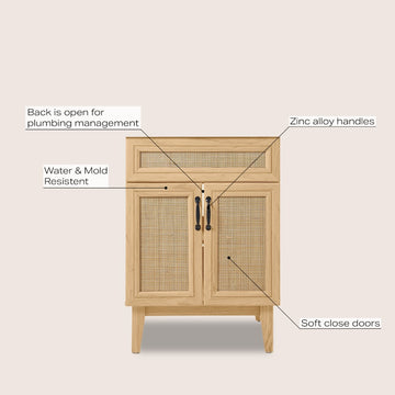 Javer Rattan Modern Farmhouse 2-Shelf Bath Vanity Cabinet Only (Sink Basin not Included)